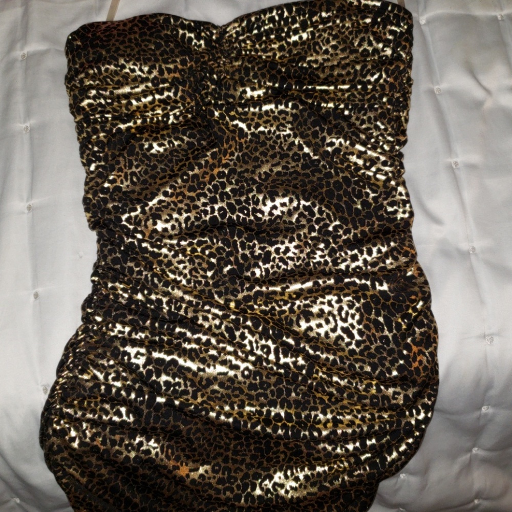 Gold leopard print mini dress